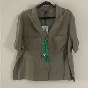 Buffalo David Bitton Women's Olive short sleeve pocket button up blouse top